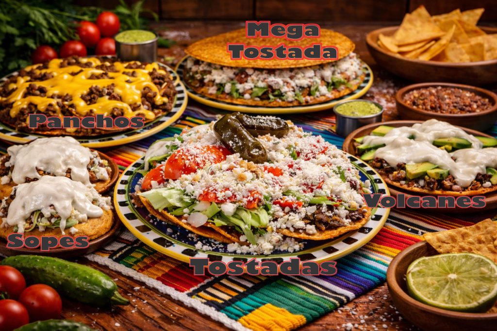 Mexican tostadas and sopes topped with meat, fresh vegetables, cheese and salsa at Easy To Go Tacos in Brownsville, TX.